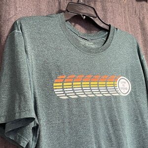 Life Is Good Men's Heather Teal Graphic Tee with Retro Stripe Badge